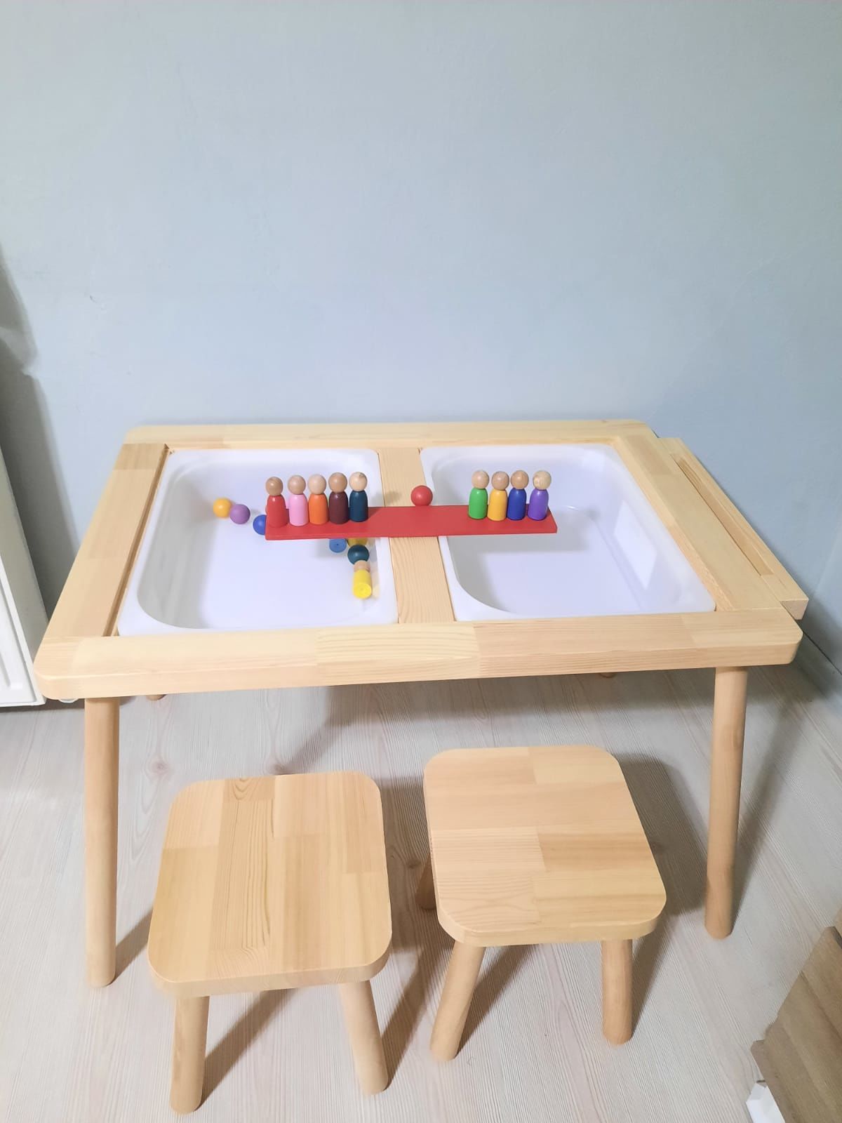 Ahşap Çift Tabureli Duyu Etkinlik Masası