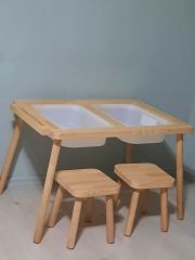 Ahşap Çift Tabureli Duyu Etkinlik Masası