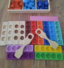 Ahşap Waldorf Gökkuşağı Mandala Blokları Sıralama ve Sınıflandırma Seti